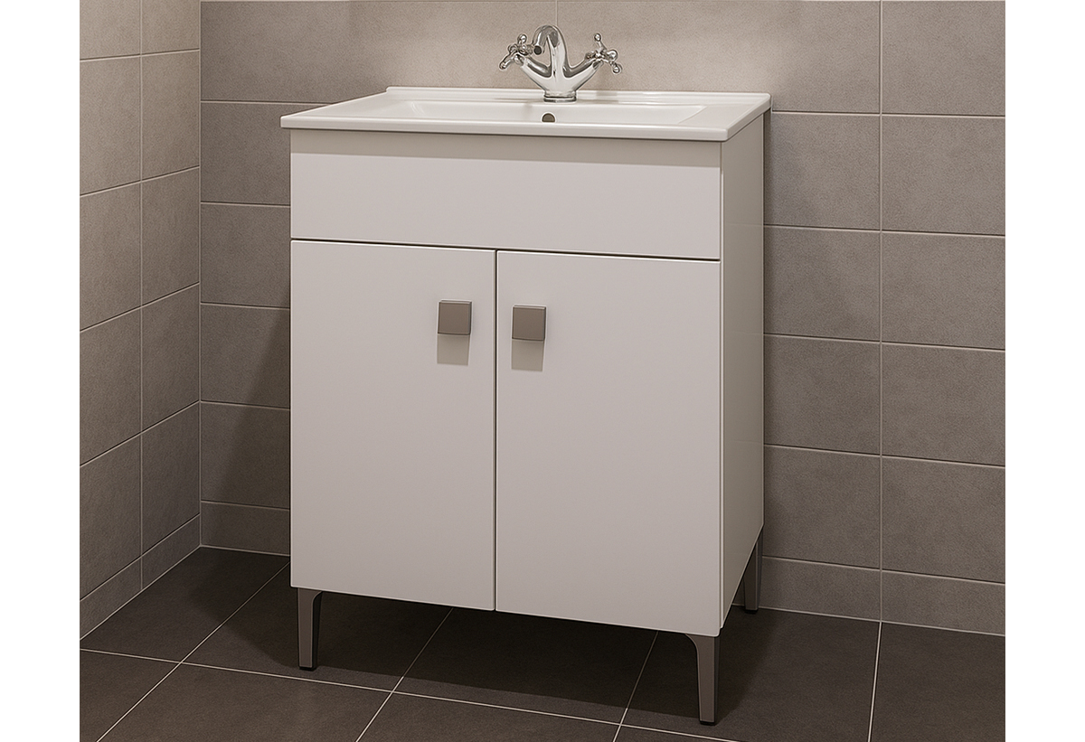 Απεικονίζεται ο πάγκος και ο νιπτήρας του επίπλου μπάνιου